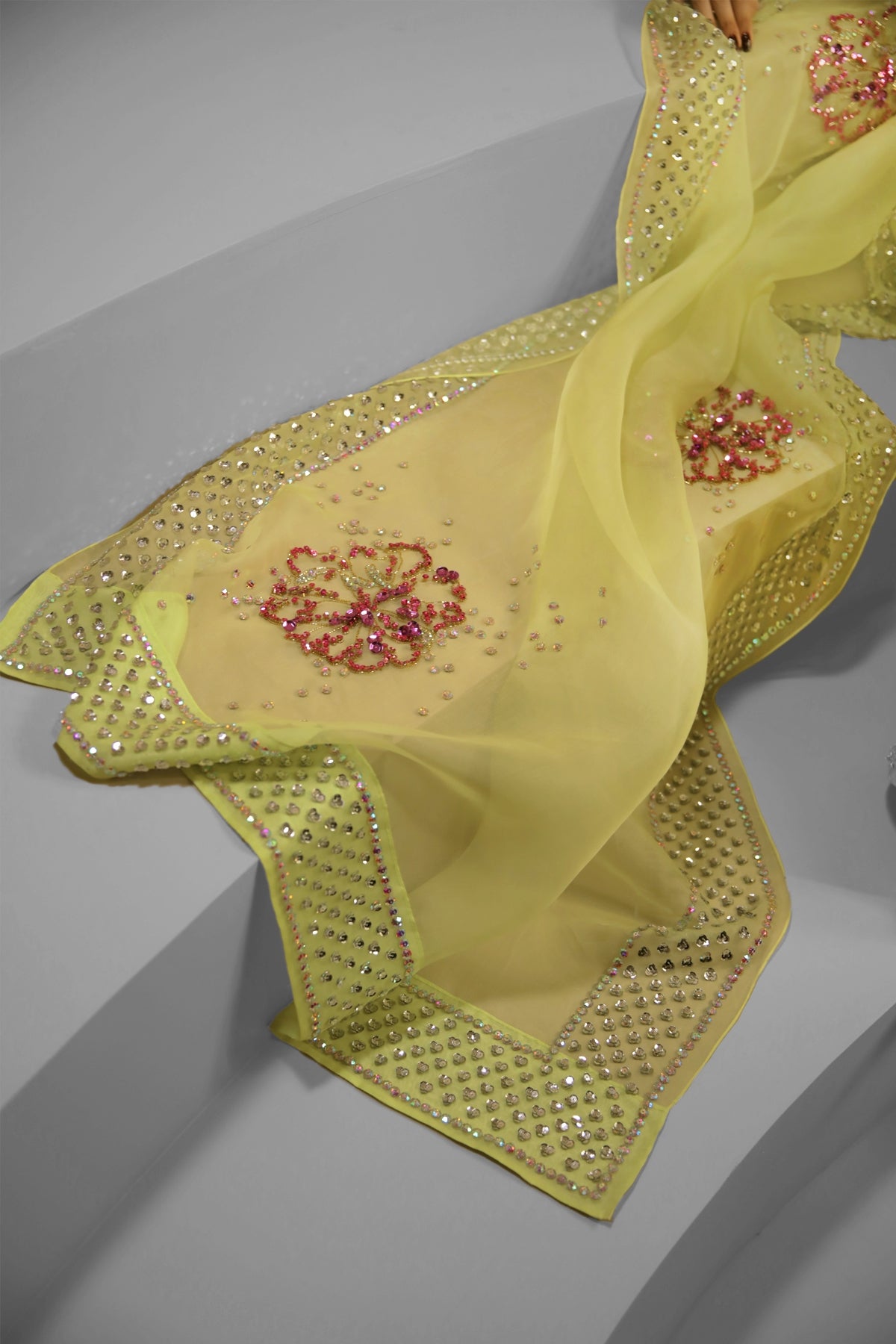 Verbena Yellow Embellished Raw Silk Set