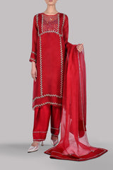 Tango Red Embellished Organza Set