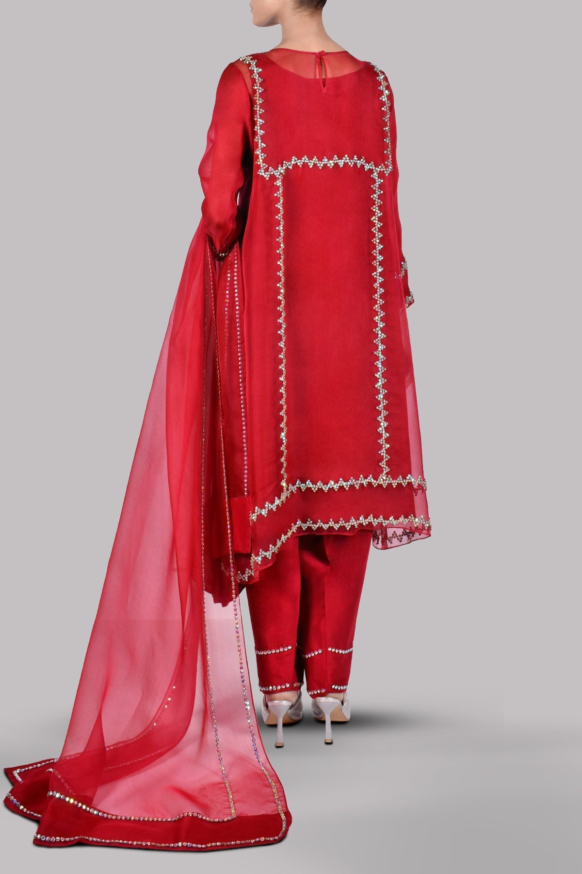 Tango Red Embellished Organza Set