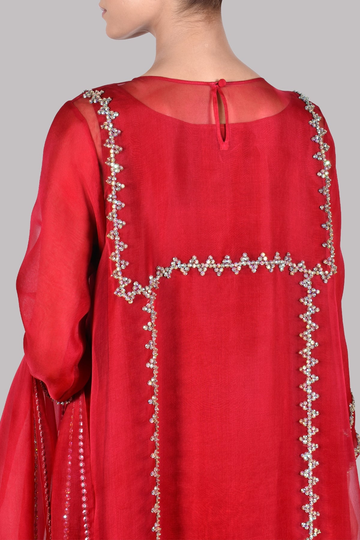 Tango Red Embellished Organza Set