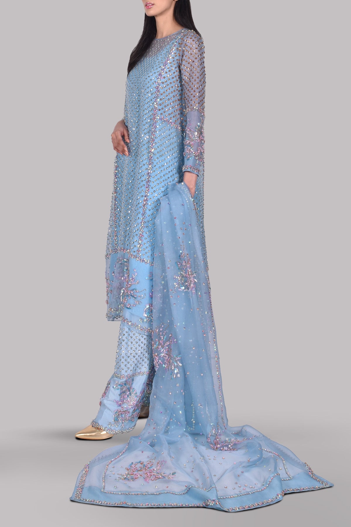Cashmere Blue Embellished Organza Set