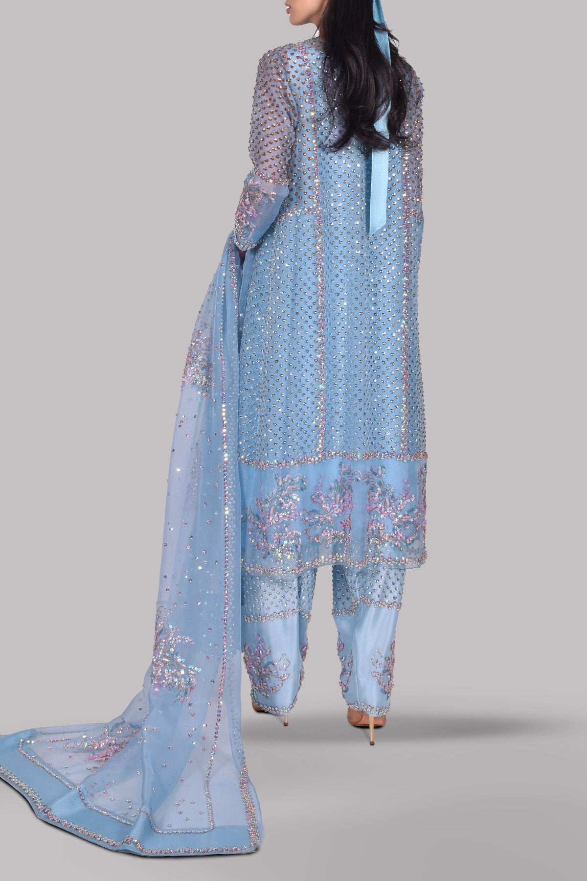 Cashmere Blue Embellished Organza Set