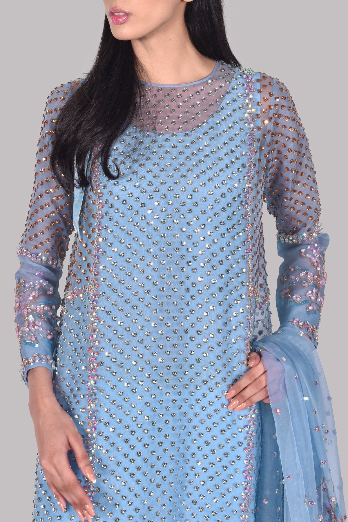 Cashmere Blue Embellished Organza Set