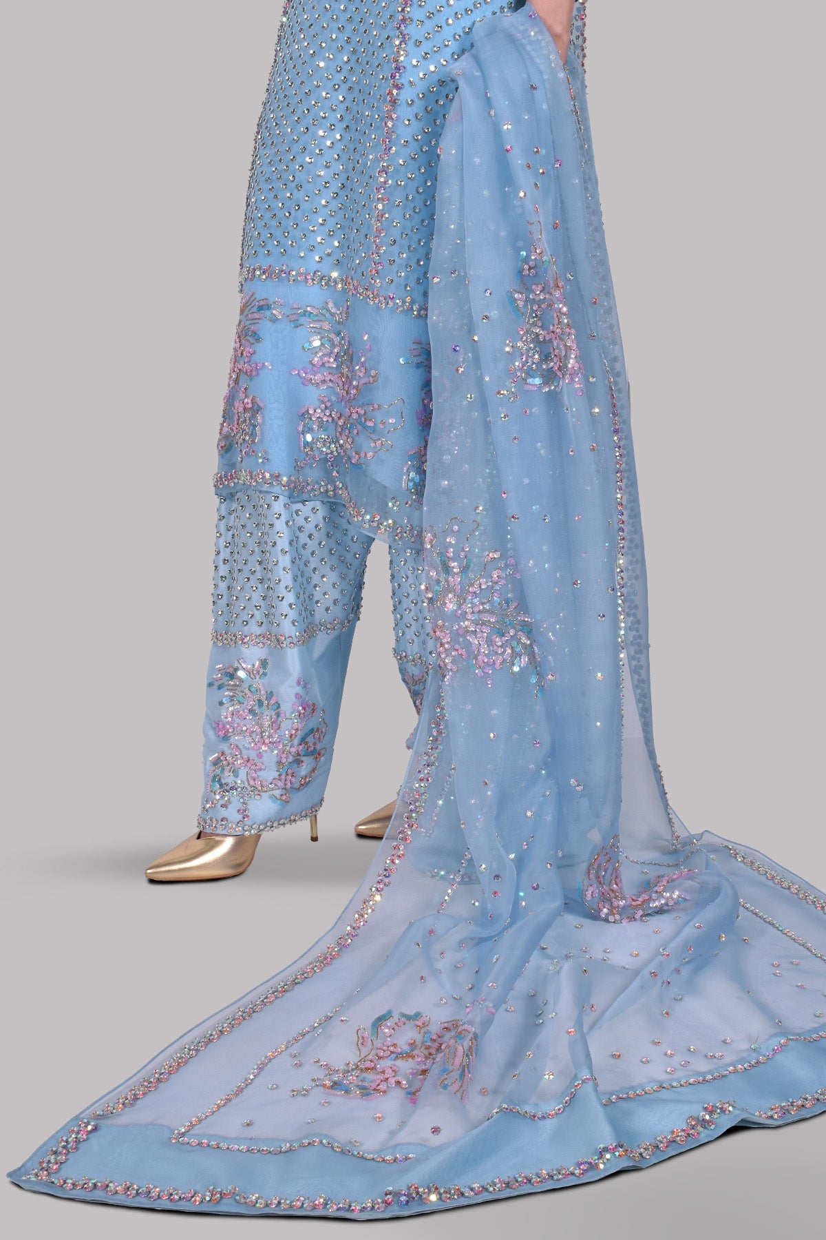 Cashmere Blue Embellished Organza Set
