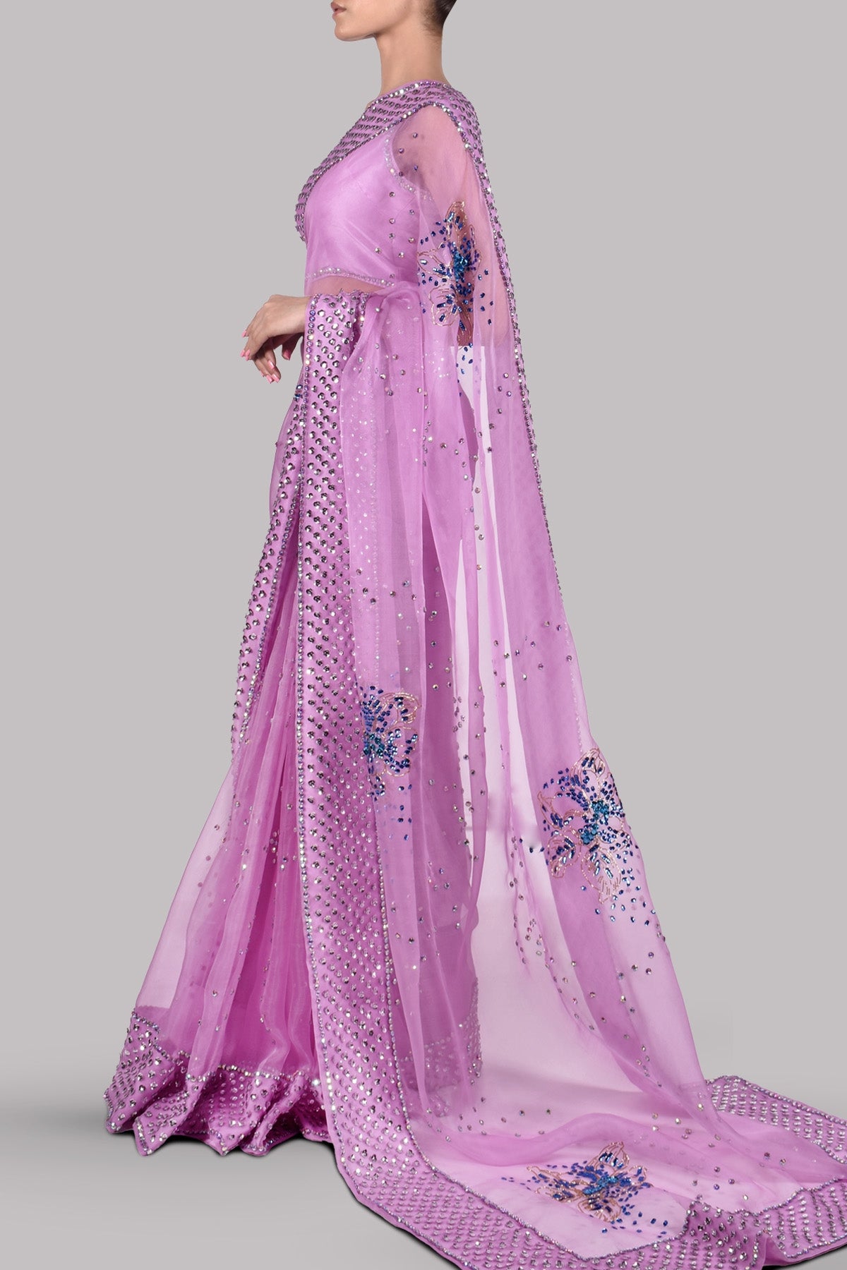 Lilac Embellished Organza Sari