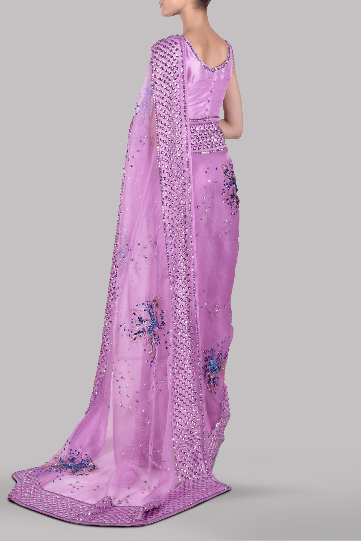 Lilac Embellished Organza Sari