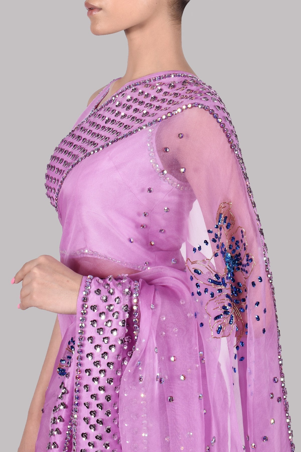 Lilac Embellished Organza Sari