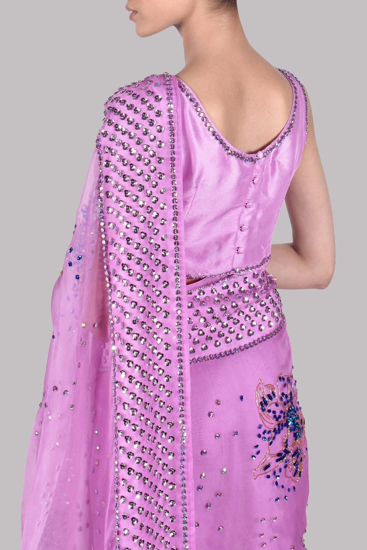 Lilac Embellished Organza Sari