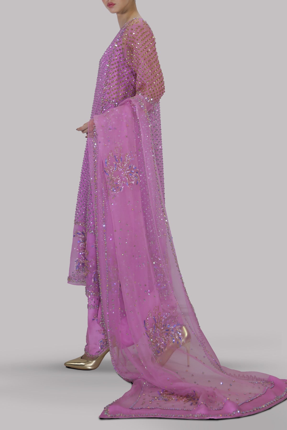 Lilac Embellished Organza Set