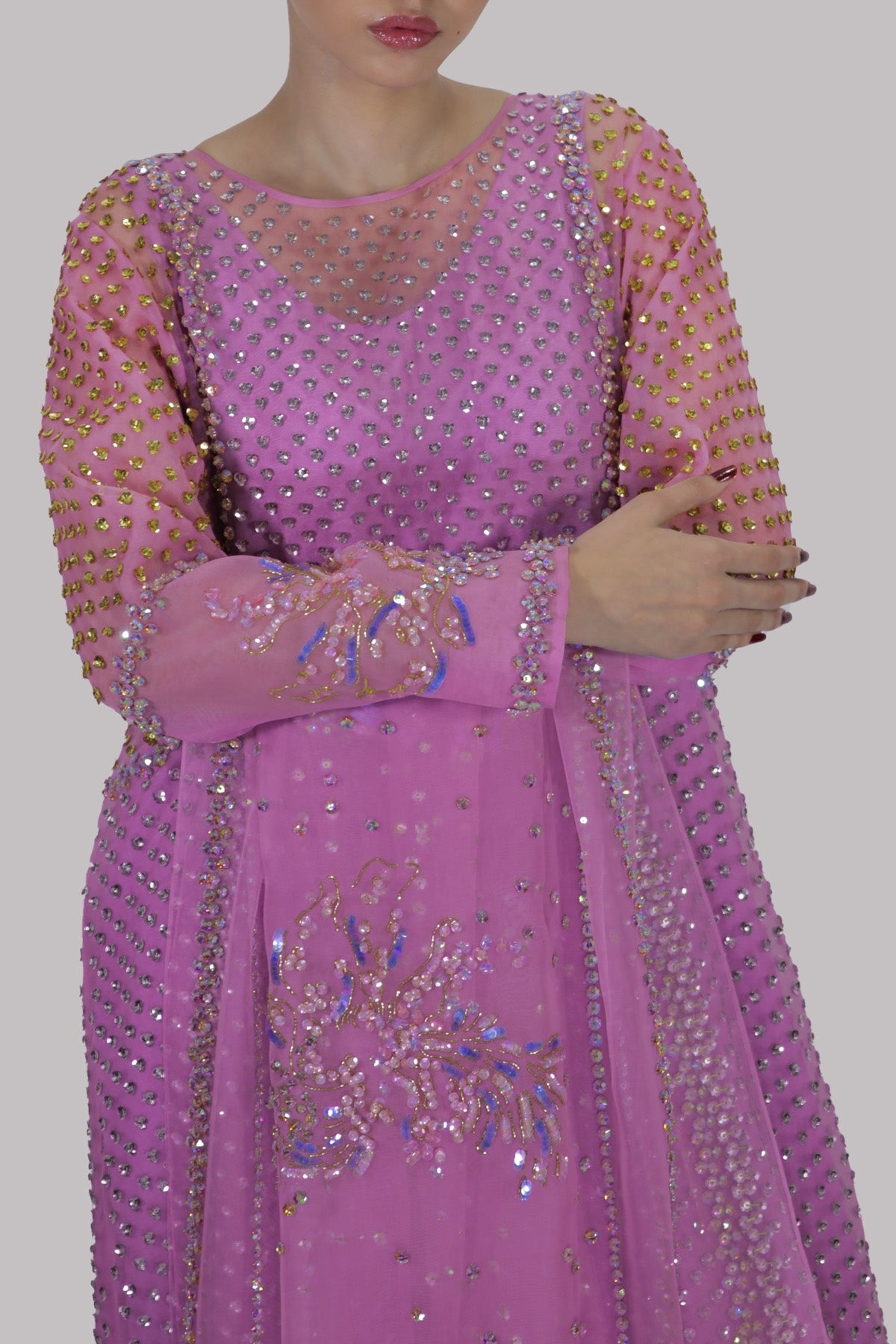 Lilac Embellished Organza Set