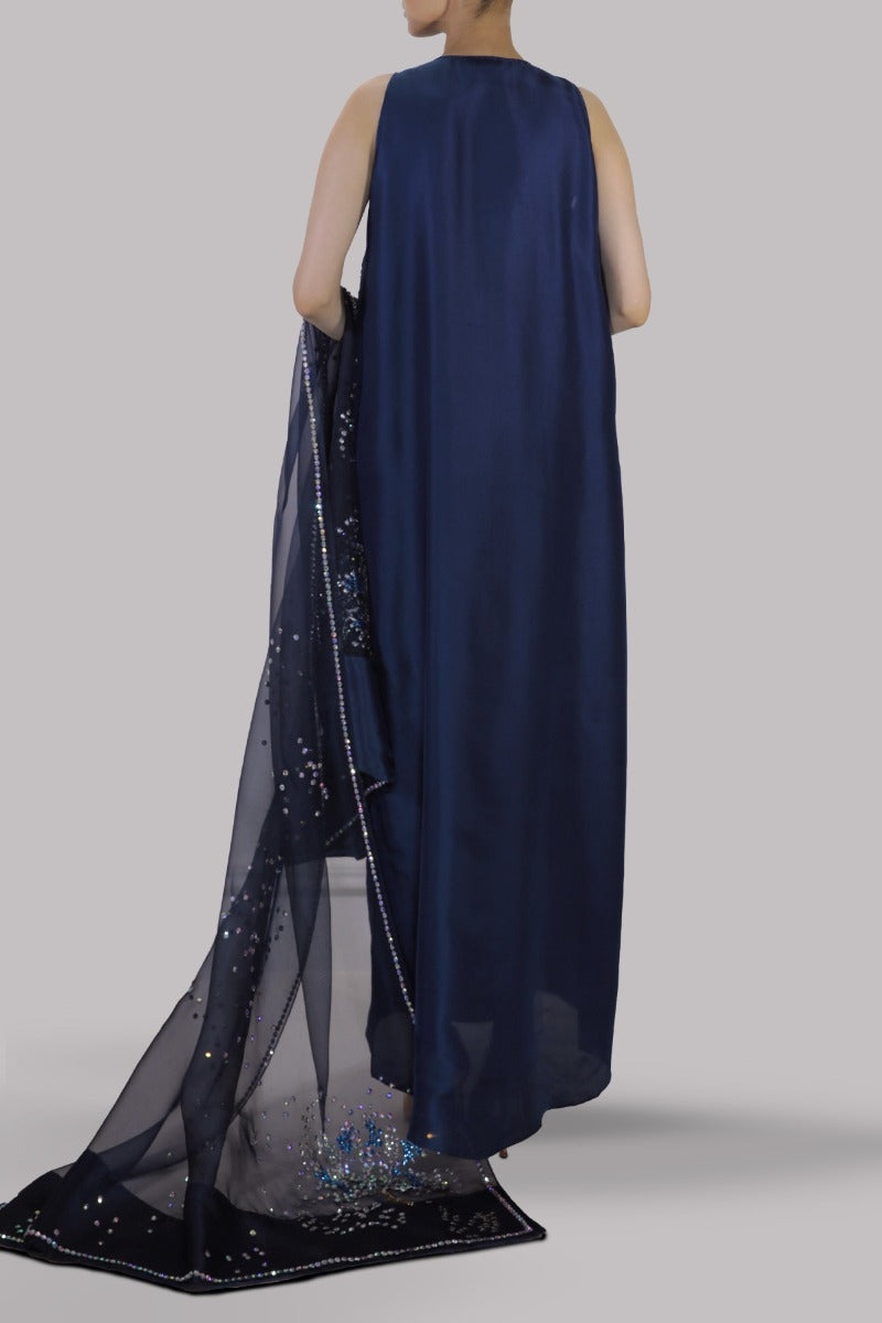 Black Iris Embellished Raw Silk Maxi Set