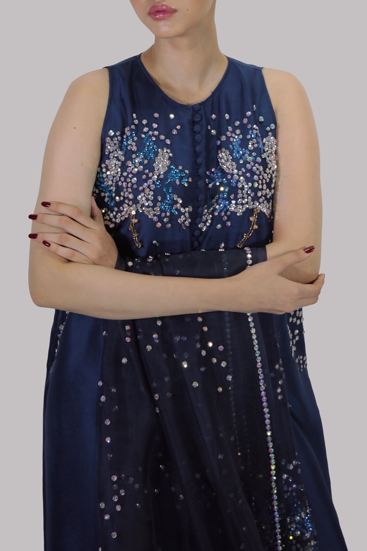 Black Iris Embellished Raw Silk Maxi Set