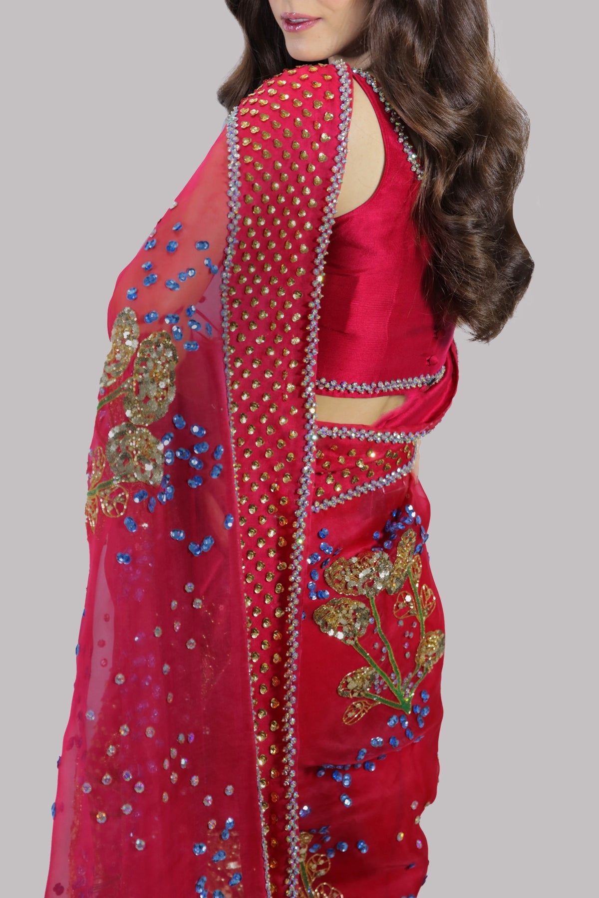 Tango Red Embellished Organza Sari