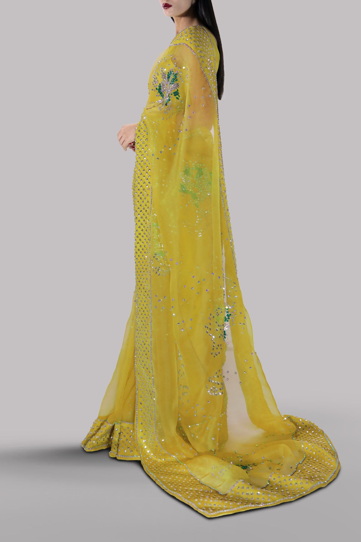 Aurora Yellow Embellished Organza Sari