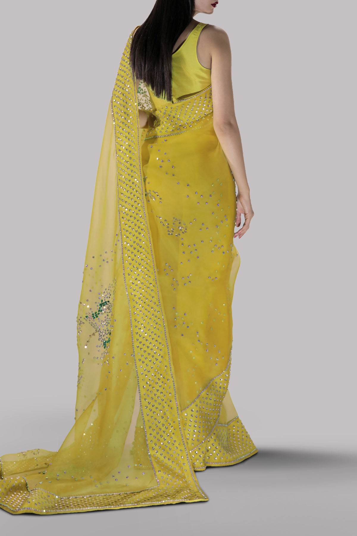 Aurora Yellow Embellished Organza Sari