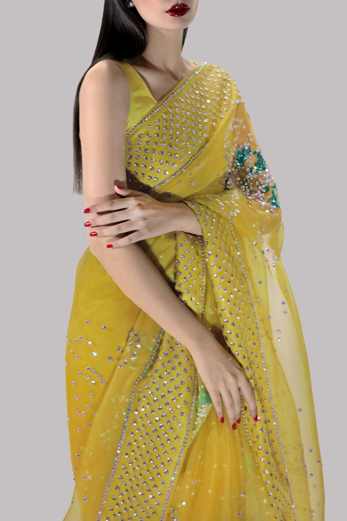 Aurora Yellow Embellished Organza Sari