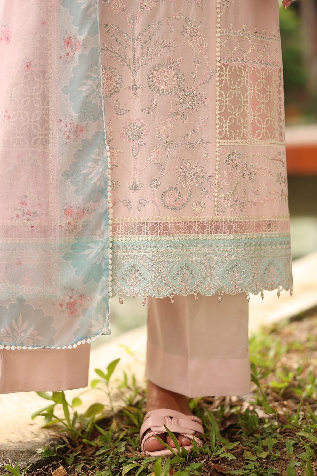 2 Piece Embroidered Blended Suit