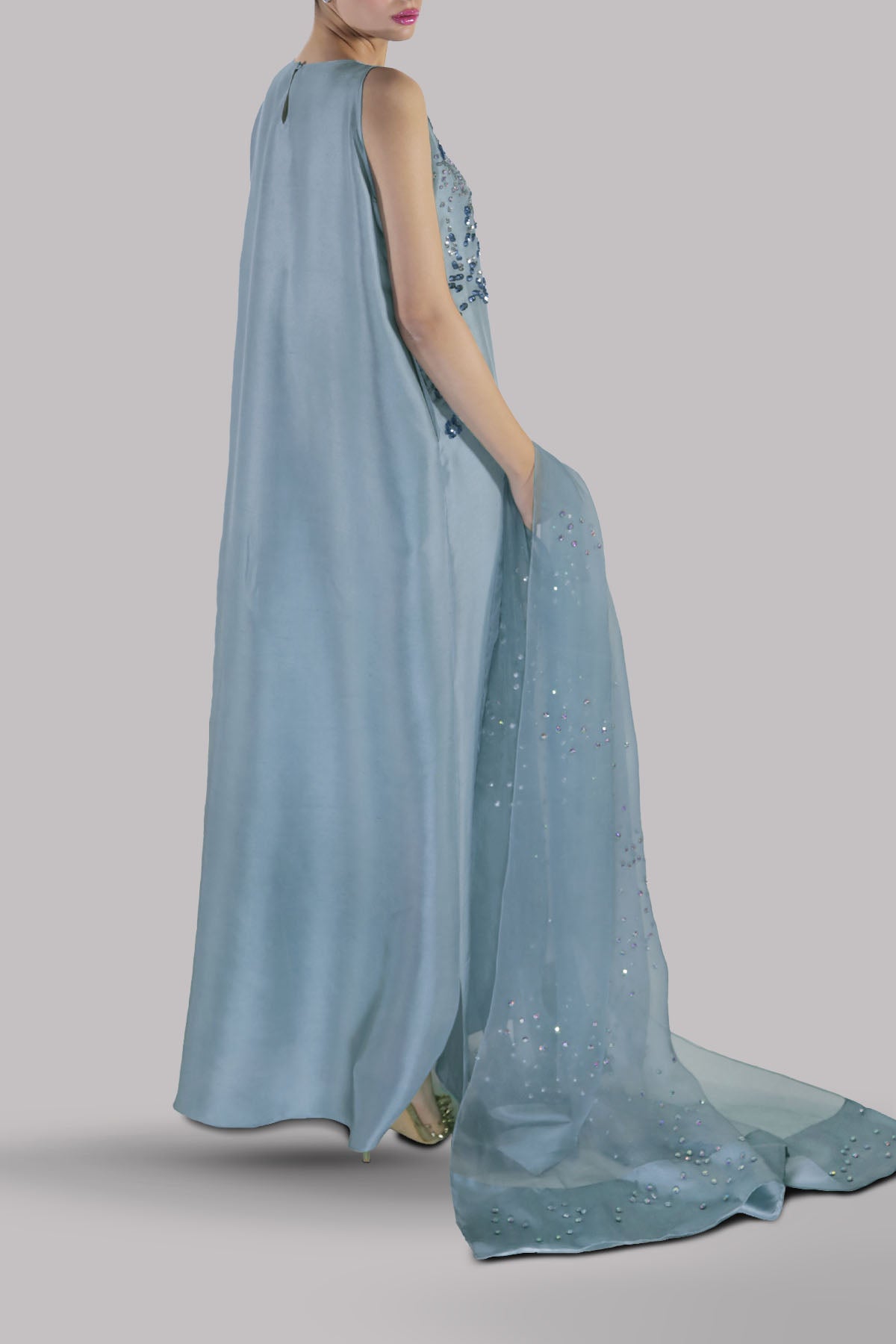 Sterling Blue Embellished Raw Silk Maxi Set