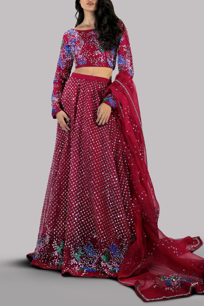 Red Bud Embellished Lehenga Choli Set
