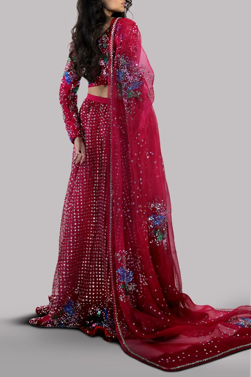 Red Bud Embellished Lehenga Choli Set