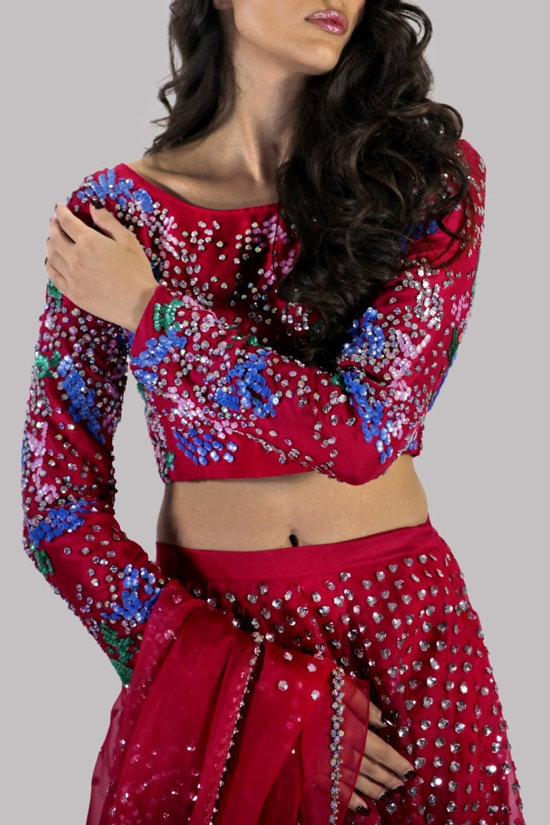 Red Bud Embellished Lehenga Choli Set