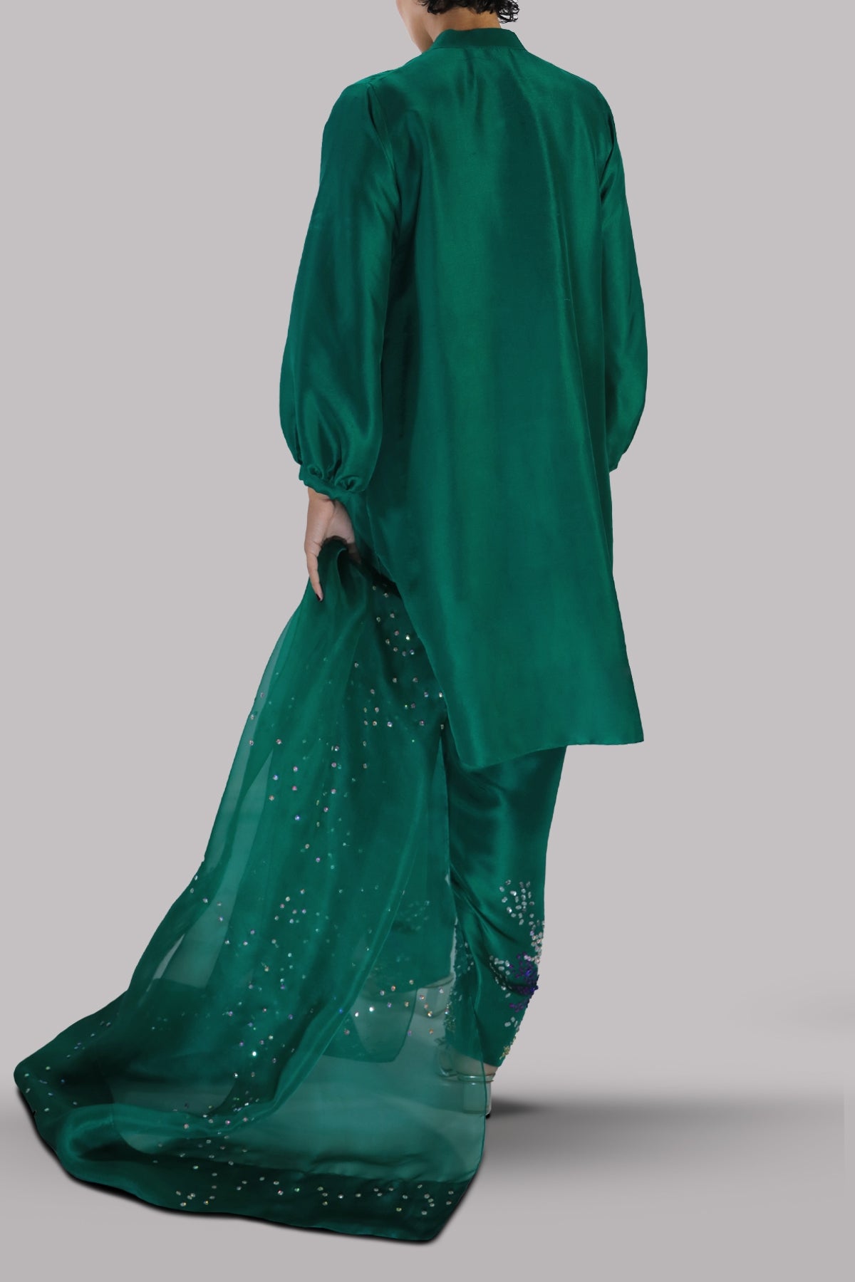 Galapagos Green Embellished Raw Silk Set