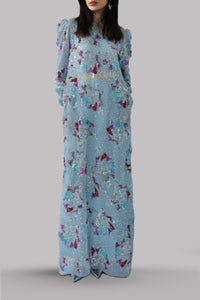 Aquamarine Embellished Organza Maxi