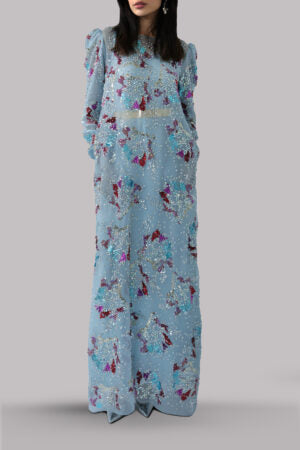 Aquamarine Embellished Organza Maxi