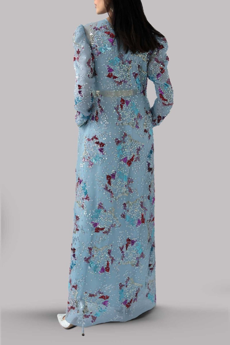 Aquamarine Embellished Organza Maxi