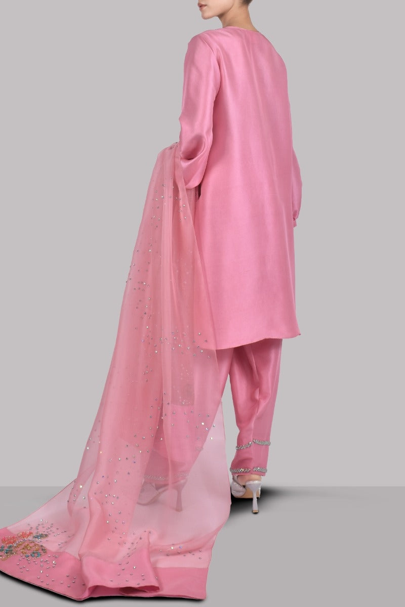Plumeria Embellished Raw Silk Set