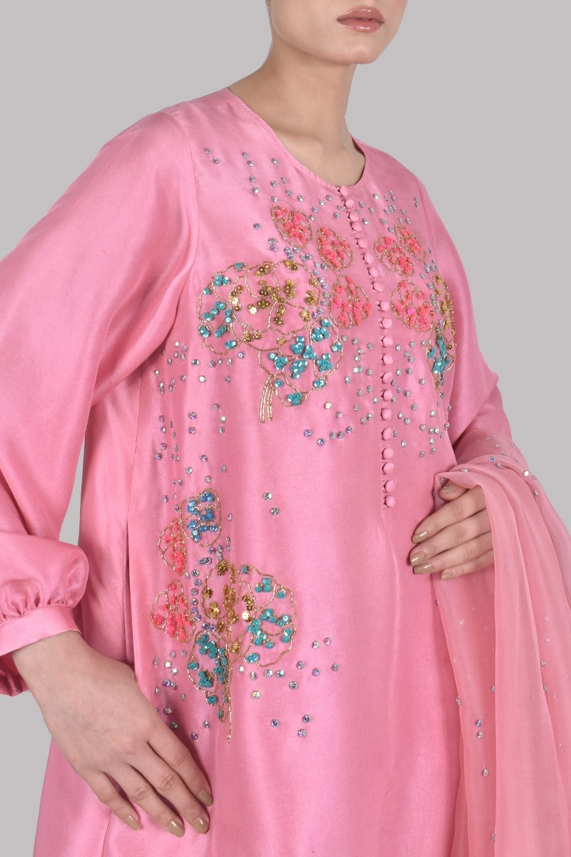 Plumeria Embellished Raw Silk Set
