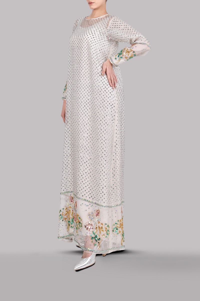 Egret Embellished Organza Maxi