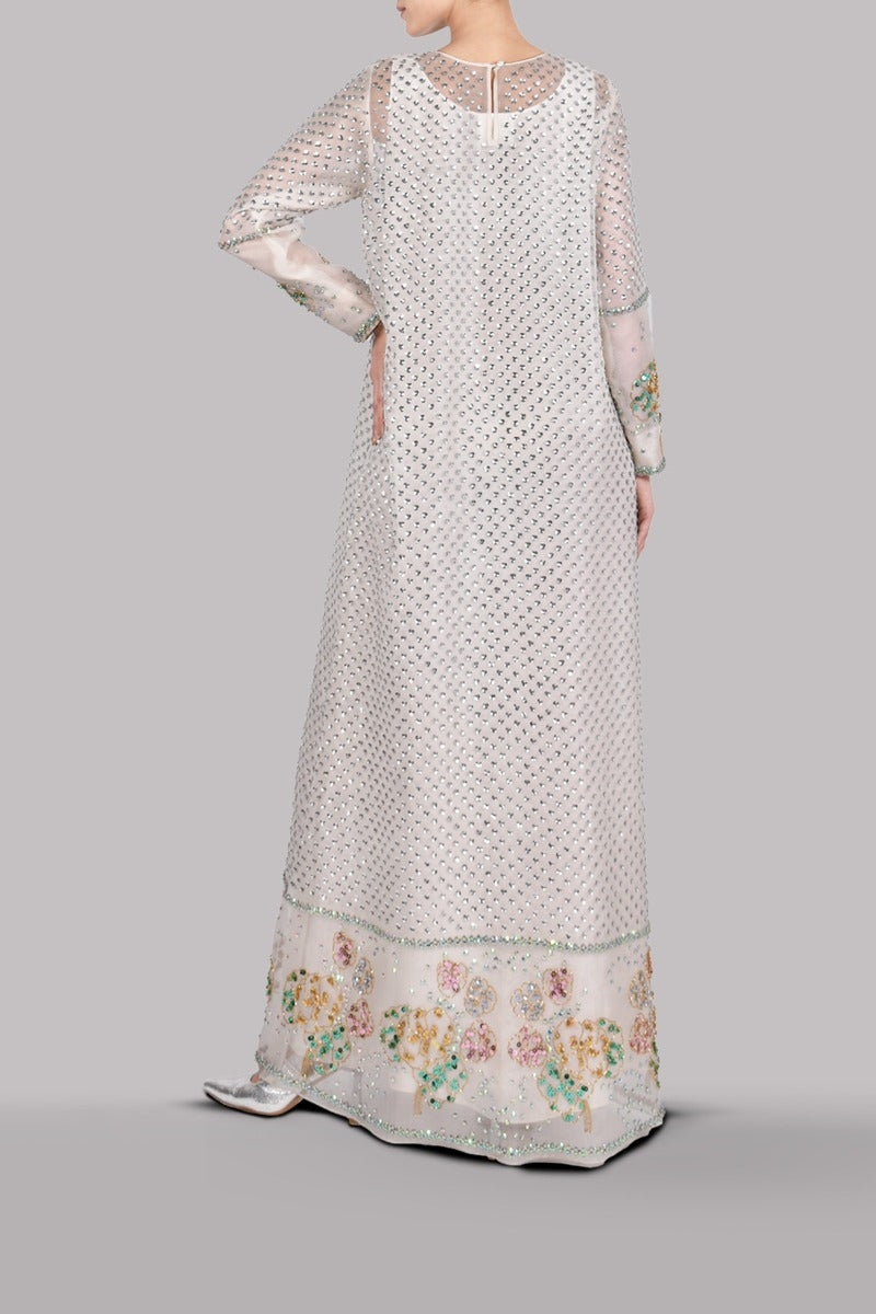 Egret Embellished Organza Maxi