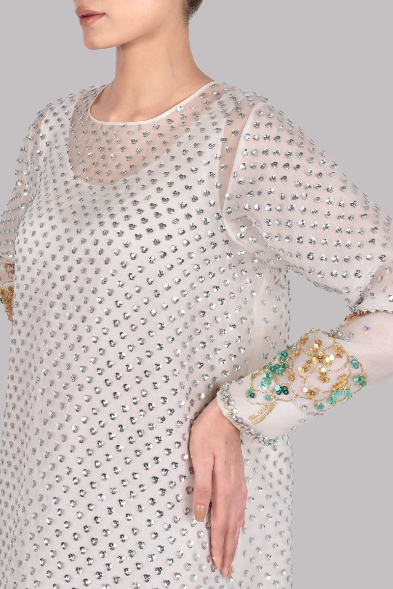 Egret Embellished Organza Maxi
