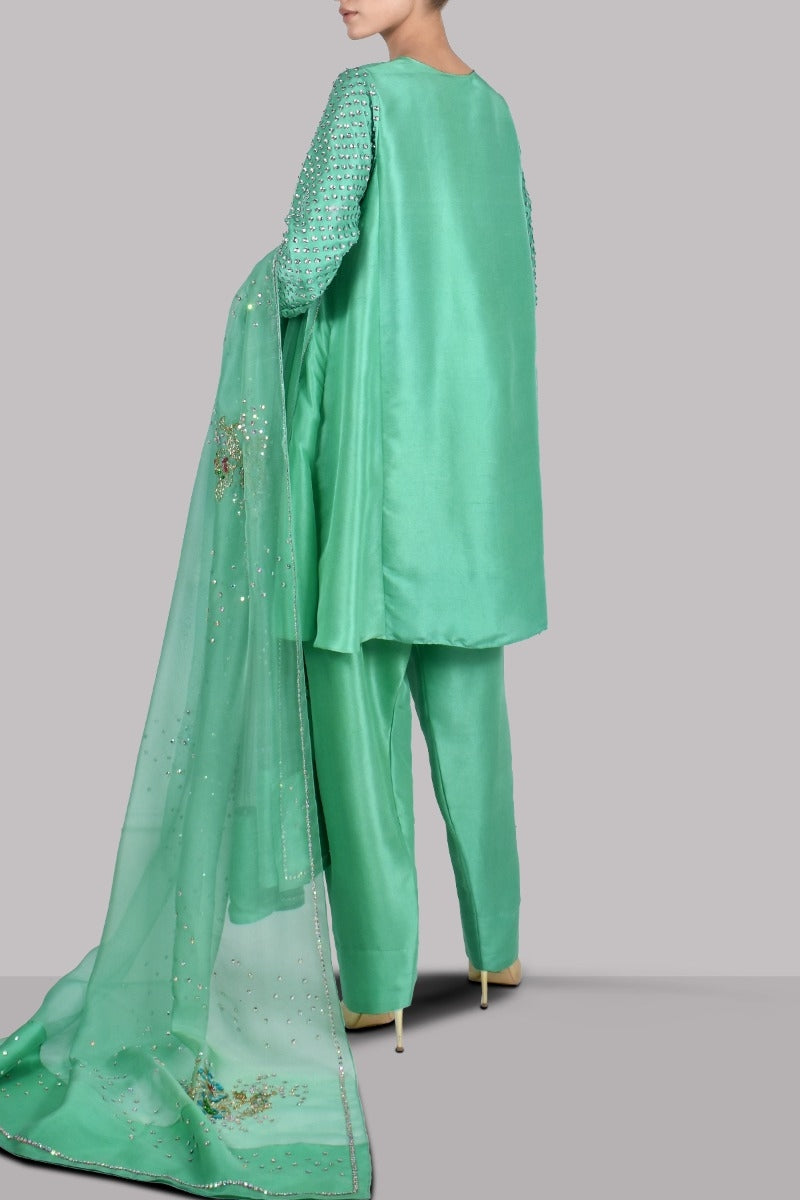Spring Bud Embellished Raw Silk Set