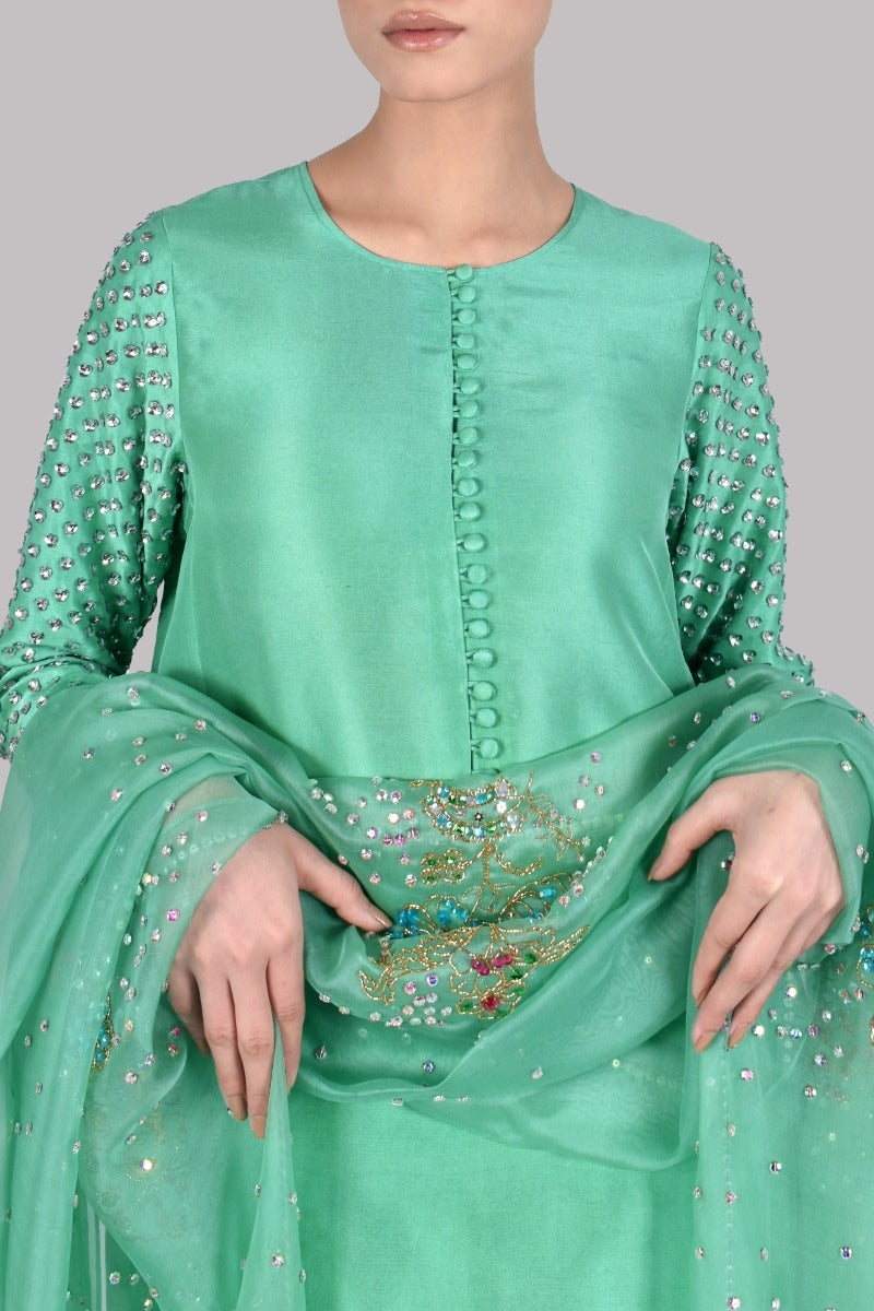 Spring Bud Embellished Raw Silk Set