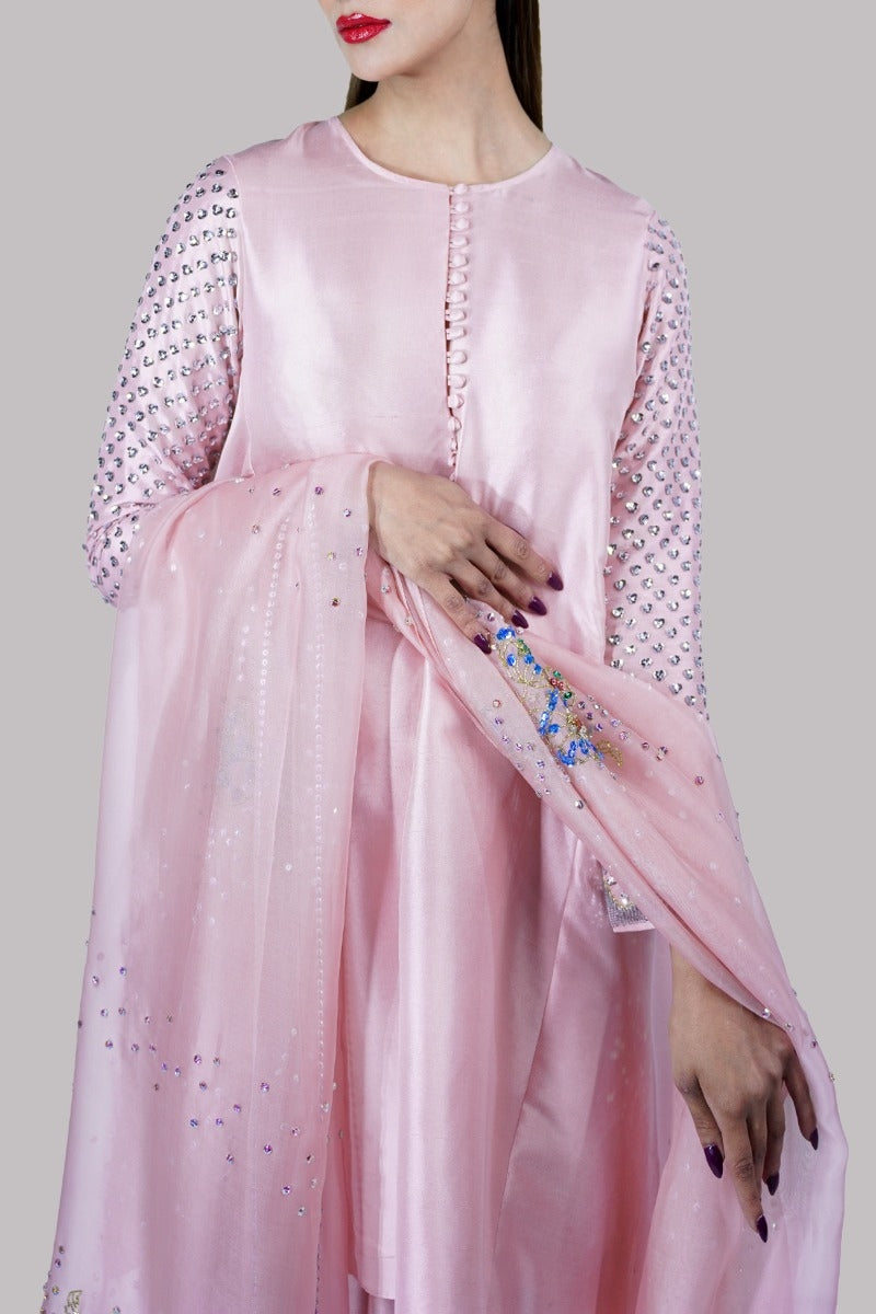 Tickled Pink Embellished Raw Silk Set