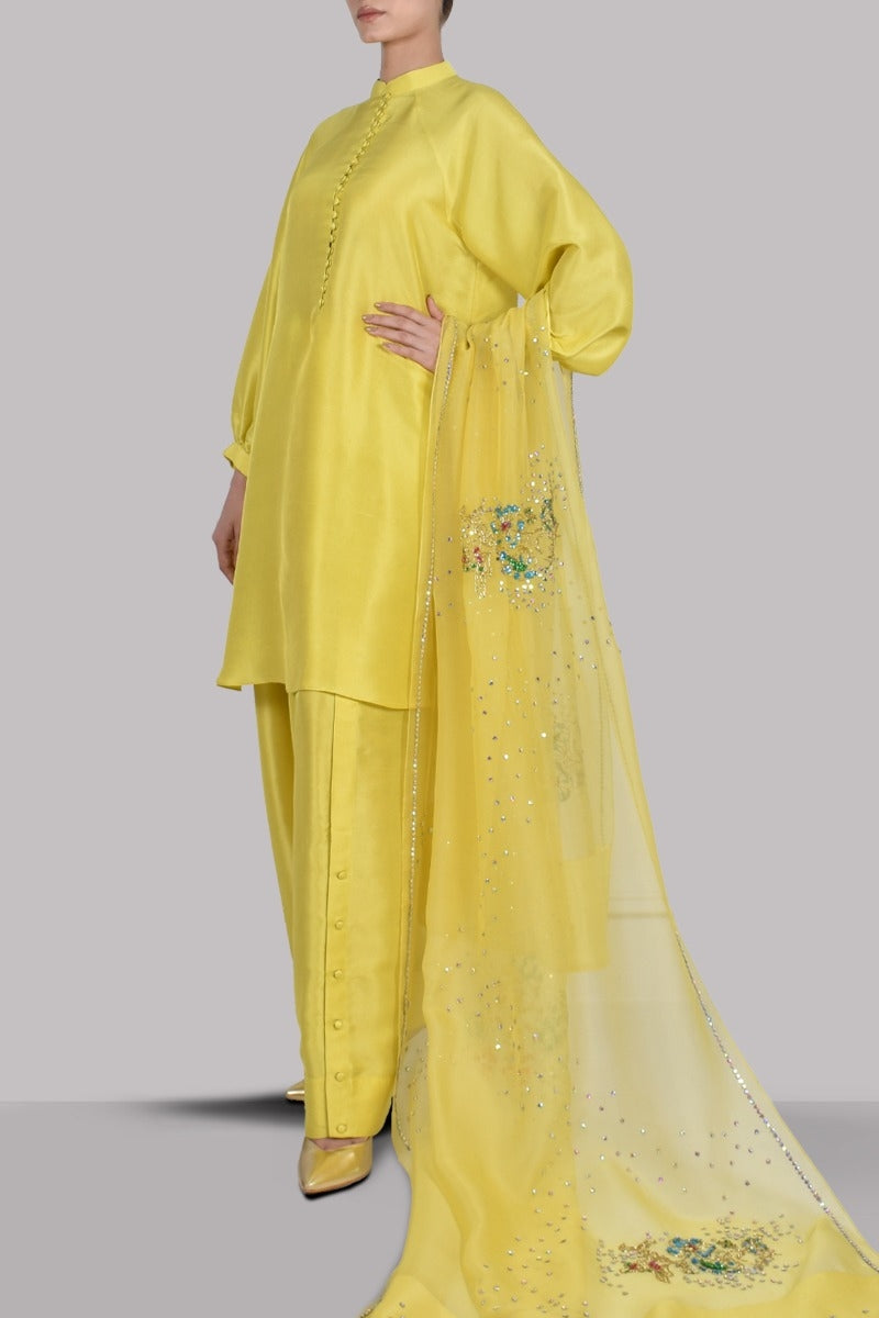 Aurora Yellow Embellished Raw Silk Set