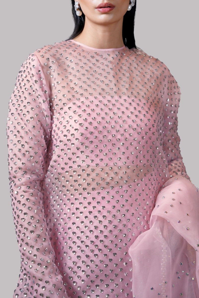 Tickled Pink Embellished Organza Maxi Set