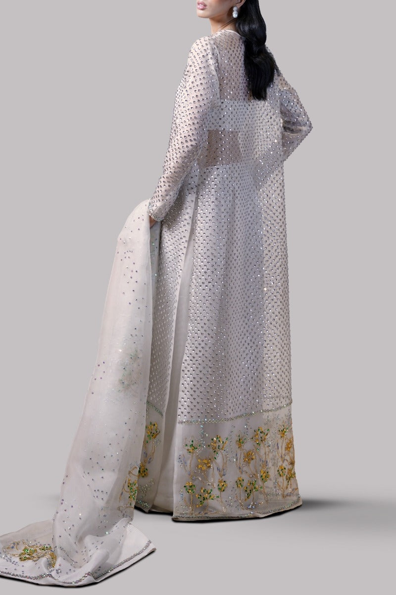 Egret Embellished Organza Maxi Set