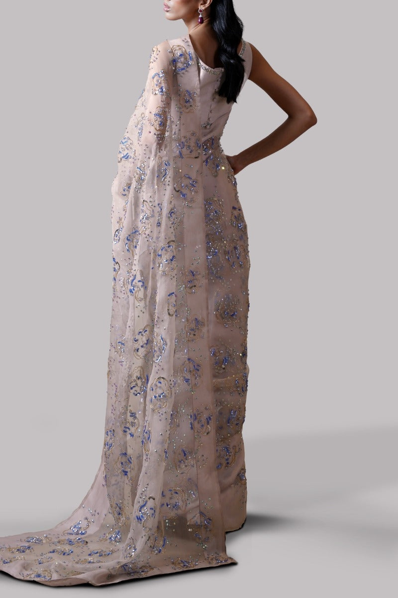 Rose Smoke Embellished Organza Sari