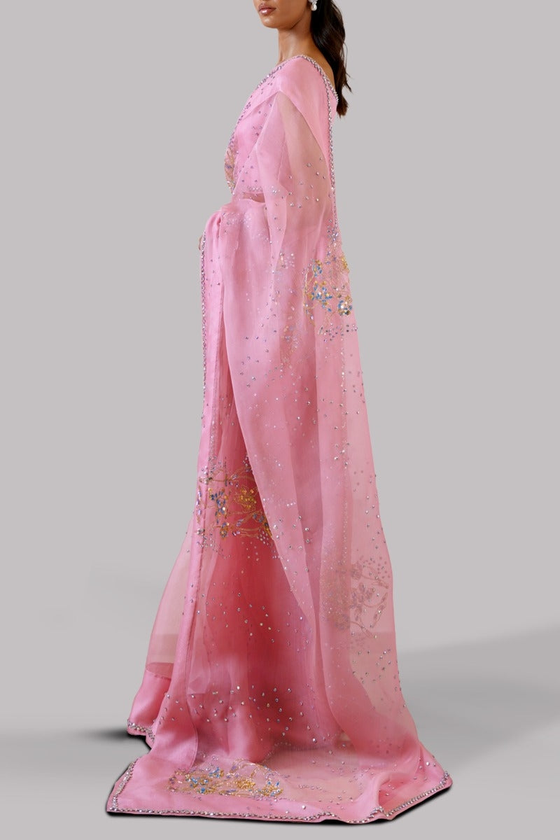 Begonia Pink Embellished Organza Sari