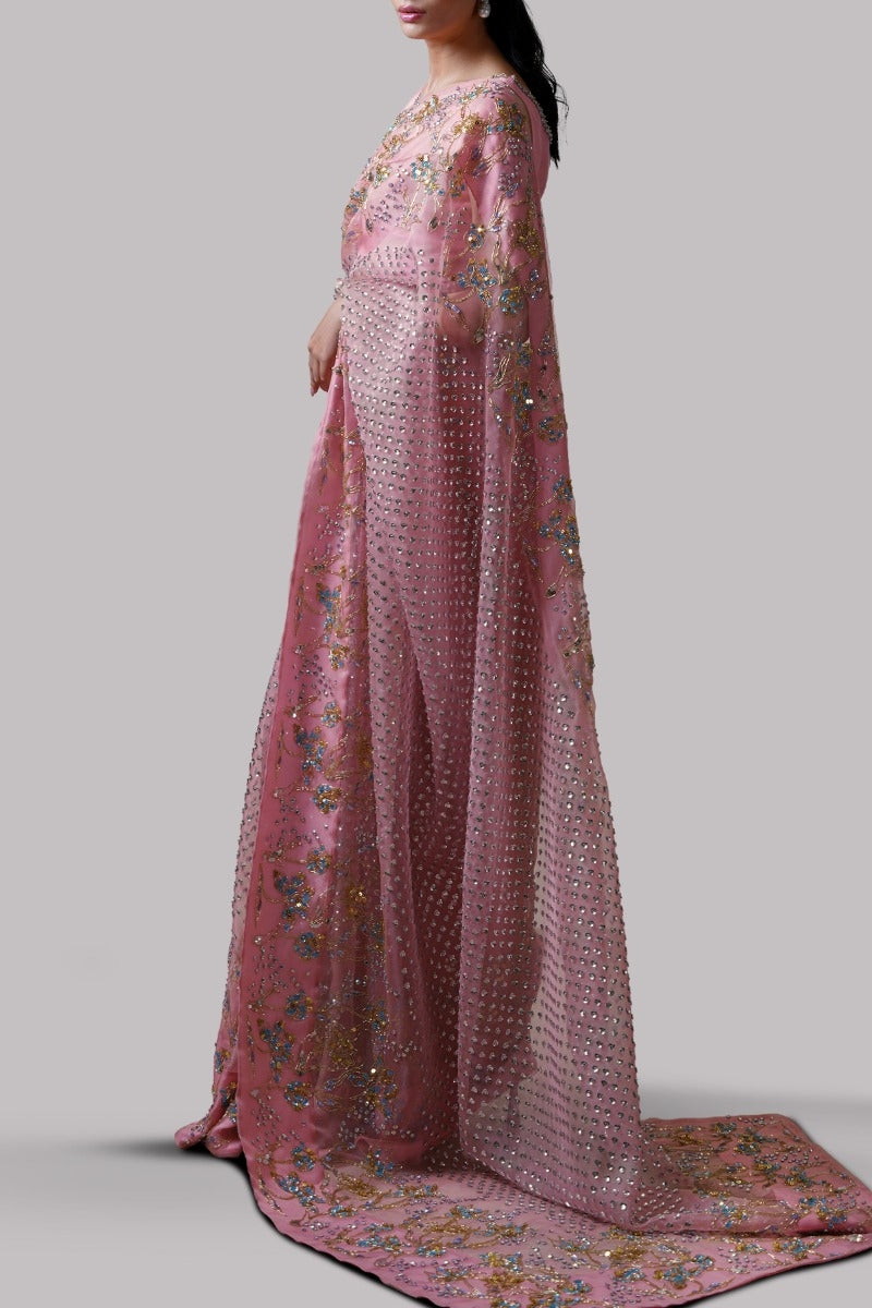 Plumeria Embellished Organza Sari