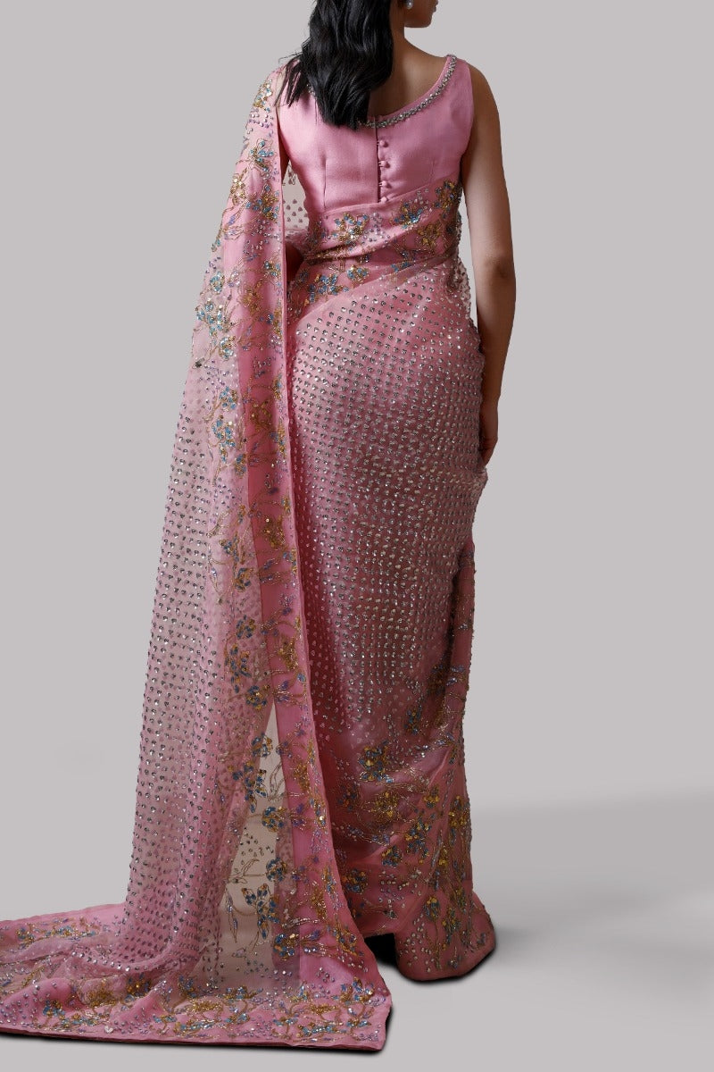 Plumeria Embellished Organza Sari
