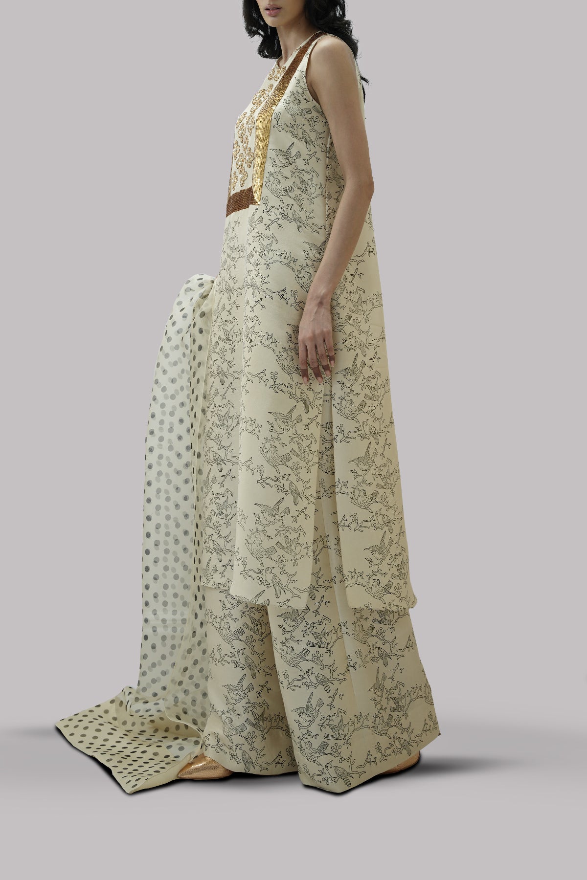 Lamb’s Wool Block Printed &amp; Embellished Raw Silk Set