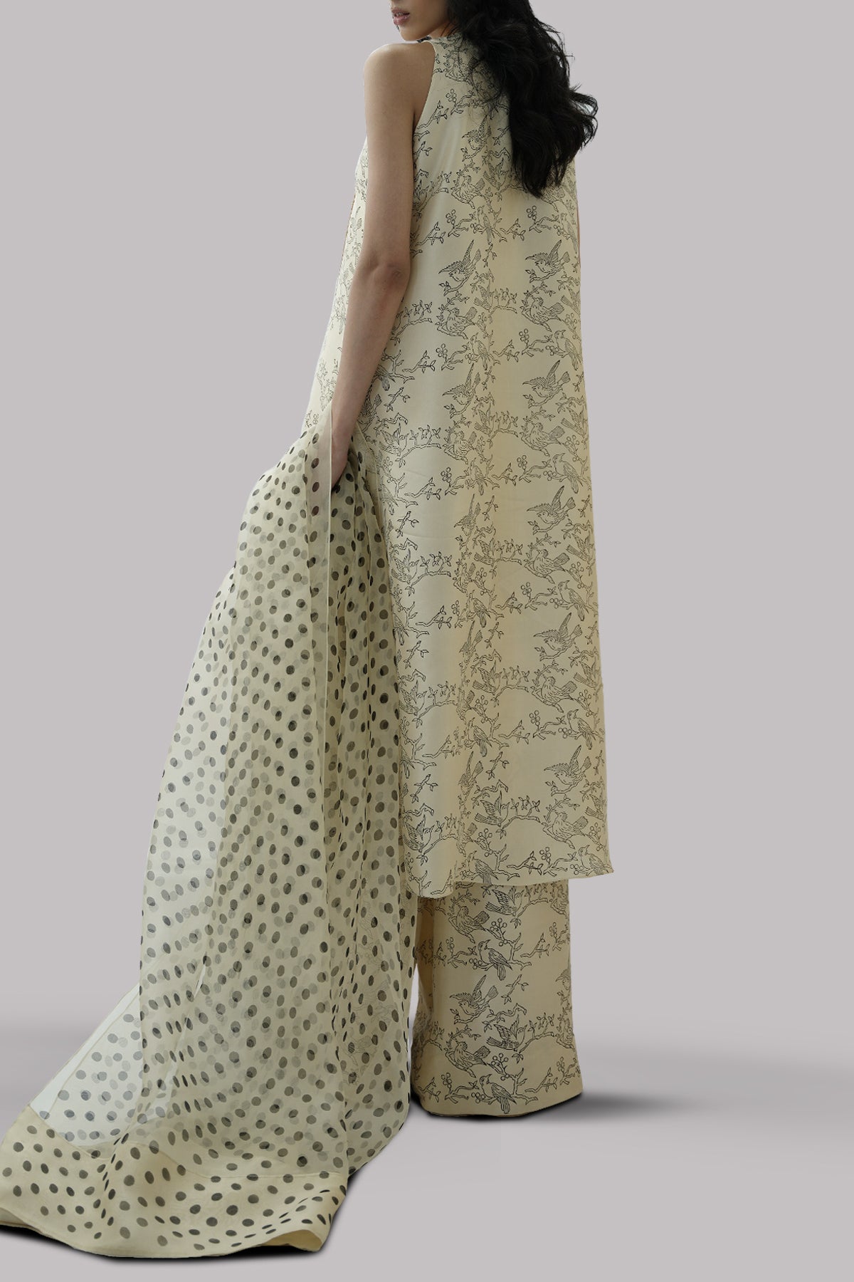 Lamb’s Wool Block Printed &amp; Embellished Raw Silk Set
