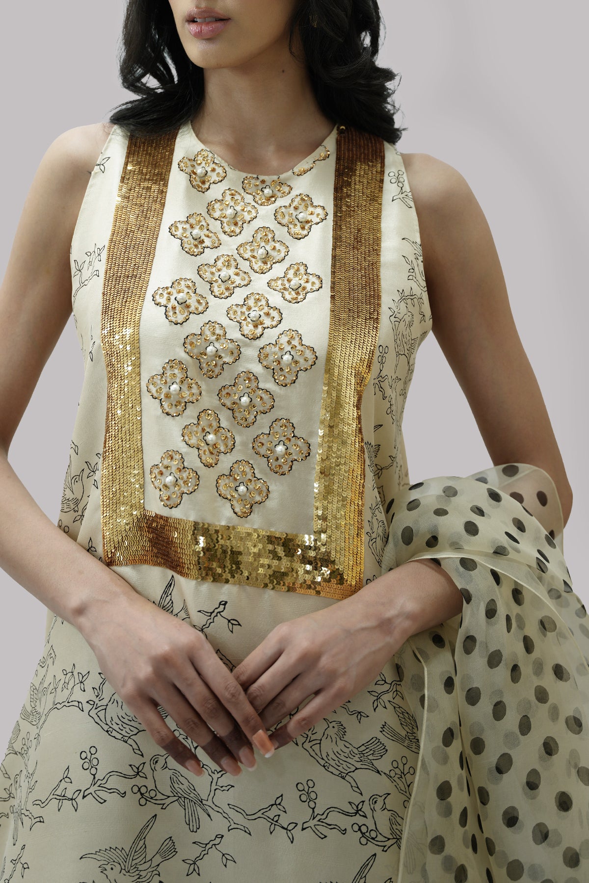Lamb’s Wool Block Printed &amp; Embellished Raw Silk Set