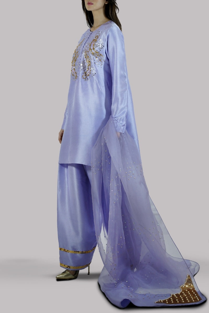 Forever Blue Embellished Raw Silk Set