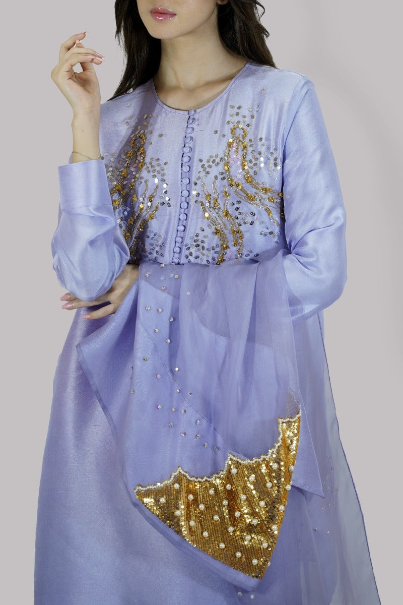 Forever Blue Embellished Raw Silk Set