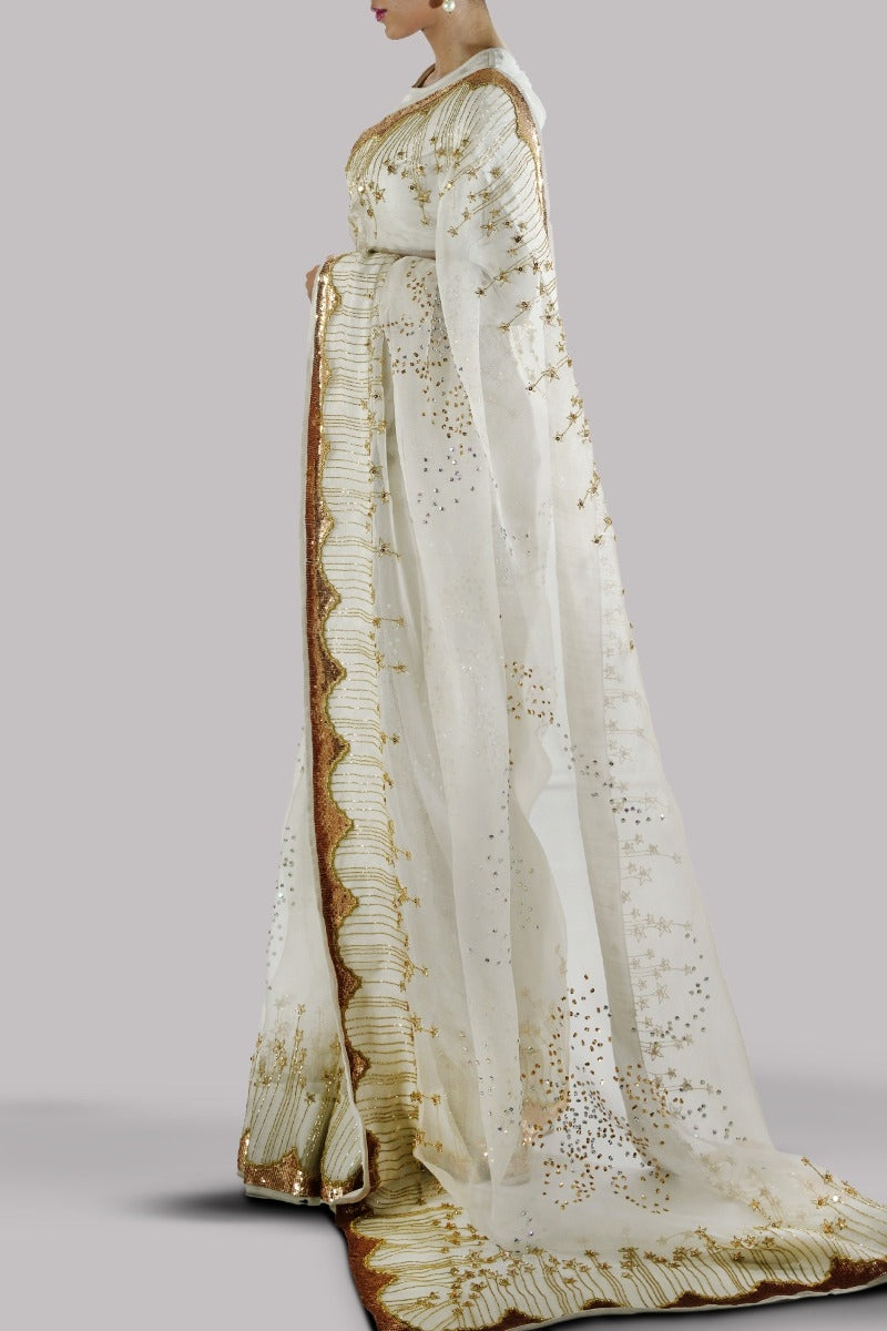 Egret Embellished Organza Sari
